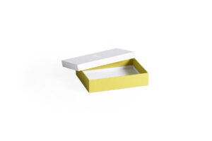 a yellow and white box