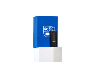 Box with USB device displayed inside, secured with EVA foam fitment.